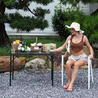 COZONY 3x2FT Folding Grill Table, Height Adjustable Portable Camping Table with Mesh Top for Outdoor BBQ