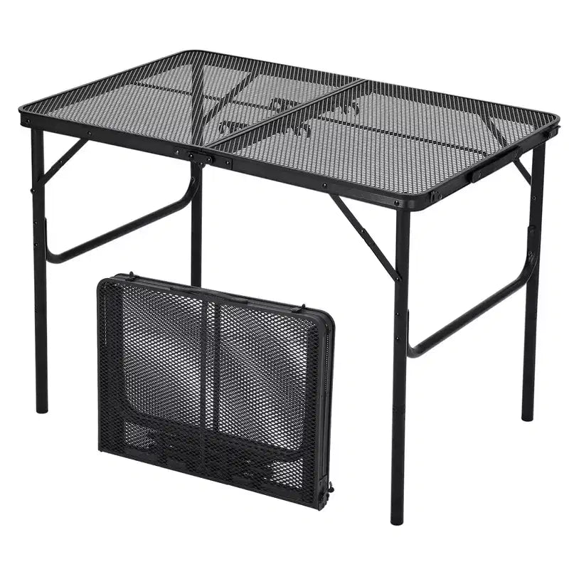 COZONY Tavolo Pieghevole per Griglia 90x60cm, Tavolo da Campeggio Portatile Regolabile in Altezza con Piano in Rete per Barbecue all'aperto