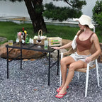 COZONY Tavolo Pieghevole per Griglia 90x60cm, Tavolo da Campeggio Portatile Regolabile in Altezza con Piano in Rete per Barbecue all'aperto