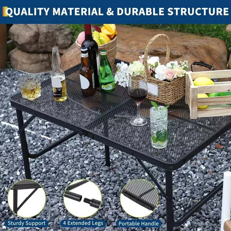 COZONY Tavolo Pieghevole per Griglia 90x60cm, Tavolo da Campeggio Portatile Regolabile in Altezza con Piano in Rete per Barbecue all'aperto