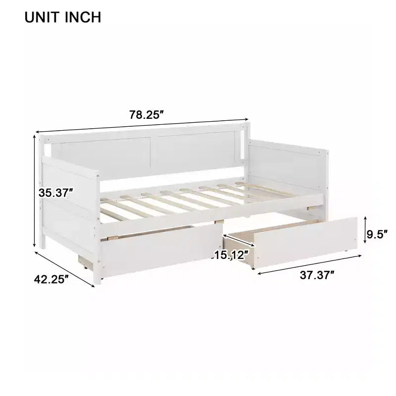 Divano Letto Singolo con Due Cassetti Contenitore, Letto a Piattaforma in Legno con Contenitore per Camera da Letto
