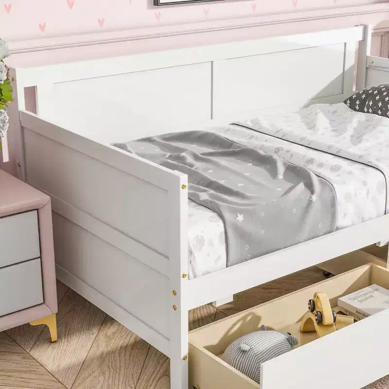 Divano Letto Singolo con Due Cassetti Contenitore, Letto a Piattaforma in Legno con Contenitore per Camera da Letto