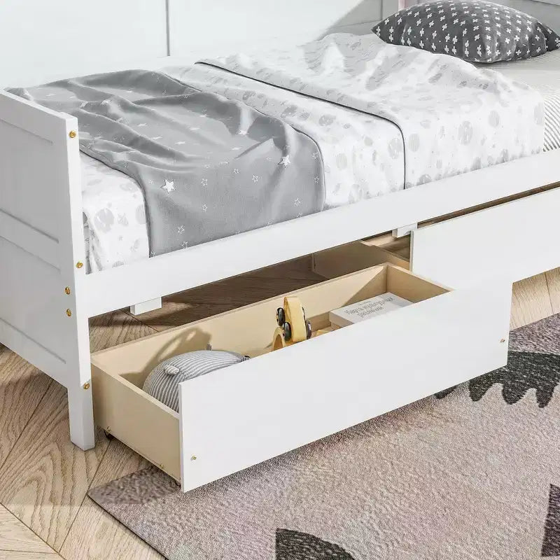 Divano Letto Singolo con Due Cassetti Contenitore, Letto a Piattaforma in Legno con Contenitore per Camera da Letto