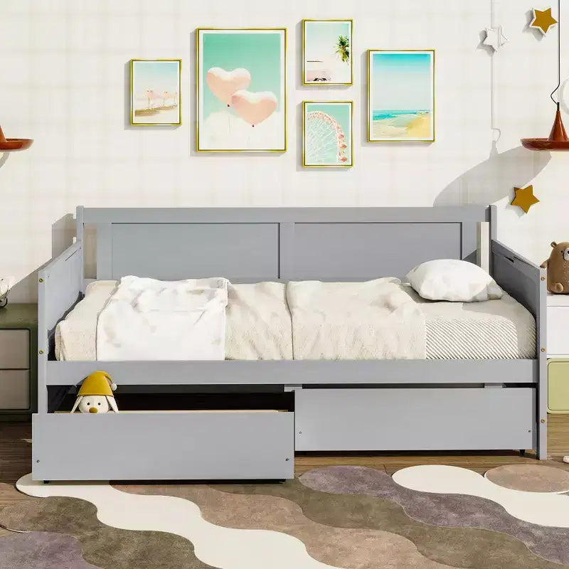 Divano Letto Singolo con Due Cassetti Contenitore, Letto a Piattaforma in Legno con Contenitore per Camera da Letto