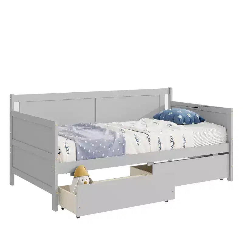 Divano Letto Singolo con Due Cassetti Contenitore, Letto a Piattaforma in Legno con Contenitore per Camera da Letto