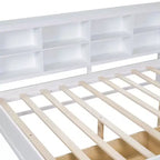 MAYEERTY Divano letto matrimoniale in legno con 2 cassetti, ripiano portaoggetti e porte per camera da letto, colore bianco