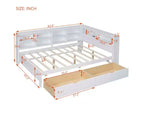 MAYEERTY Divano letto matrimoniale in legno con 2 cassetti, ripiano portaoggetti e porte per camera da letto, colore bianco