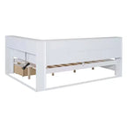 MAYEERTY Divano letto matrimoniale in legno con 2 cassetti, ripiano portaoggetti e porte per camera da letto, colore bianco