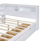 MAYEERTY Divano letto matrimoniale in legno con 2 cassetti, ripiano portaoggetti e porte per camera da letto, colore bianco