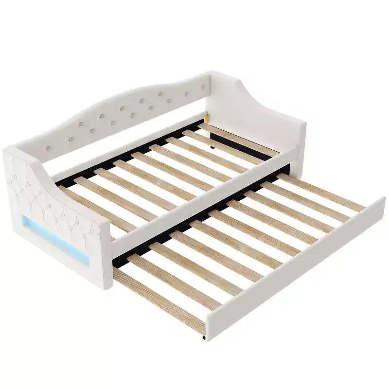 Bellemave Divano Letto Imbottito Accogliente con Luci d'Ambiente a LED e Letto Estraibile, Struttura Letto Salvaspazio per Camere da Letto e Soggiorni.