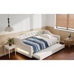Bellemave Cozy Upholstered Daybed with LED Ambient Lights & Pull-Out Trundle, Space-saving Bed Frame for Bedrooms & Living Rooms.