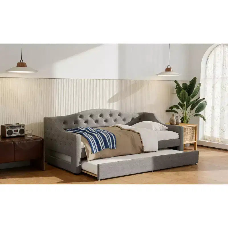 Bellemave Divano Letto Imbottito Accogliente con Luci d'Ambiente a LED e Letto Estraibile, Struttura Letto Salvaspazio per Camere da Letto e Soggiorni.