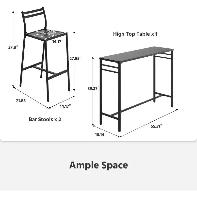 LAUSAINT HOME Set bar da esterno 3 pezzi Tavolo da bar e sedie da patio Schienale ergonomico