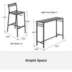 LAUSAINT HOME Set bar da esterno 3 pezzi Tavolo da bar e sedie da patio Schienale ergonomico
