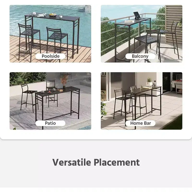 LAUSAINT HOME Set bar da esterno 3 pezzi Tavolo da bar e sedie da patio Schienale ergonomico