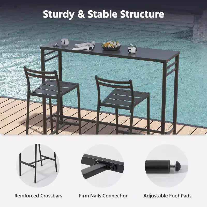 LAUSAINT HOME Set bar da esterno 3 pezzi Tavolo da bar e sedie da patio Schienale ergonomico