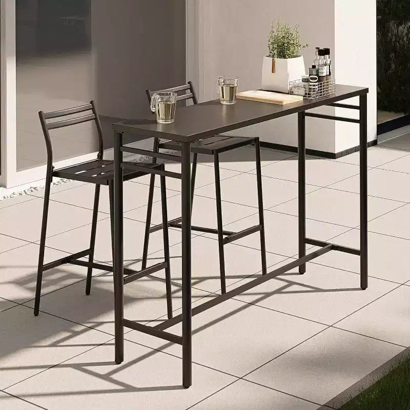 LAUSAINT HOME Set bar da esterno 3 pezzi Tavolo da bar e sedie da patio Schienale ergonomico
