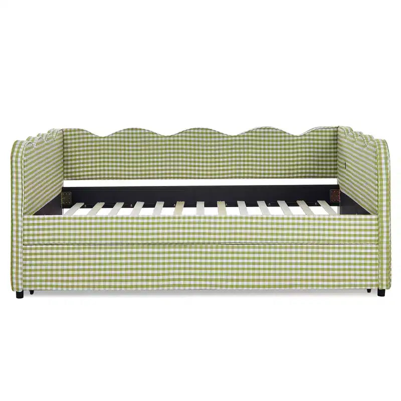 Bellemave Lettino a Giorno Gingham Full Size con Porta USB e Letto Estraibile, Struttura Letto a Onde per Camera da Letto e Soggiorno.