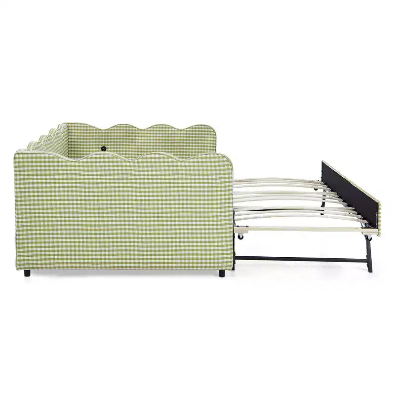 Bellemave Lettino a Giorno Gingham Full Size con Porta USB e Letto Estraibile, Struttura Letto a Onde per Camera da Letto e Soggiorno.