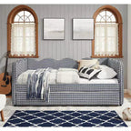 Bellemave Lettino a Giorno Gingham Full Size con Porta USB e Letto Estraibile, Struttura Letto a Onde per Camera da Letto e Soggiorno.