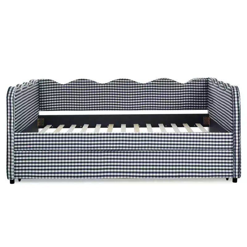 Bellemave Lettino a Giorno Gingham Full Size con Porta USB e Letto Estraibile, Struttura Letto a Onde per Camera da Letto e Soggiorno.