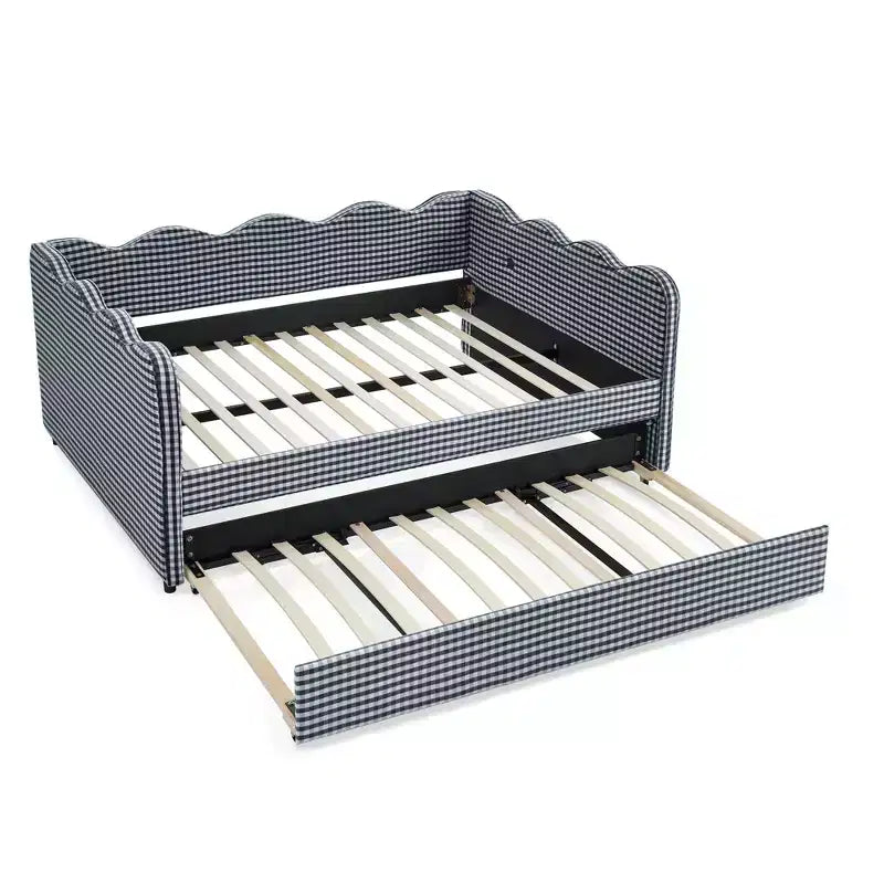 Bellemave Lettino a Giorno Gingham Full Size con Porta USB e Letto Estraibile, Struttura Letto a Onde per Camera da Letto e Soggiorno.