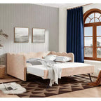 Bellemave Lettino a Giorno Gingham Full Size con Porta USB e Letto Estraibile, Struttura Letto a Onde per Camera da Letto e Soggiorno.