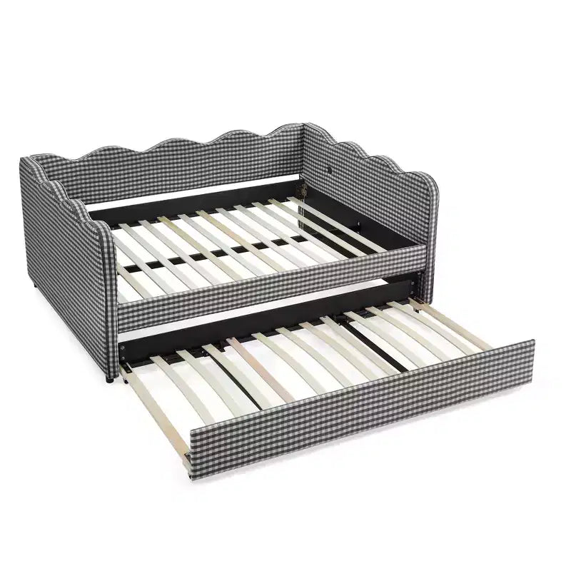 Bellemave Lettino a Giorno Gingham Full Size con Porta USB e Letto Estraibile, Struttura Letto a Onde per Camera da Letto e Soggiorno.