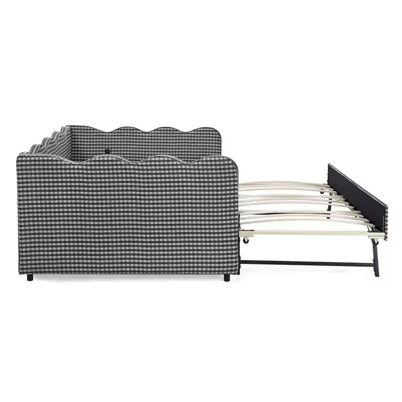 Bellemave Lettino a Giorno Gingham Full Size con Porta USB e Letto Estraibile, Struttura Letto a Onde per Camera da Letto e Soggiorno.