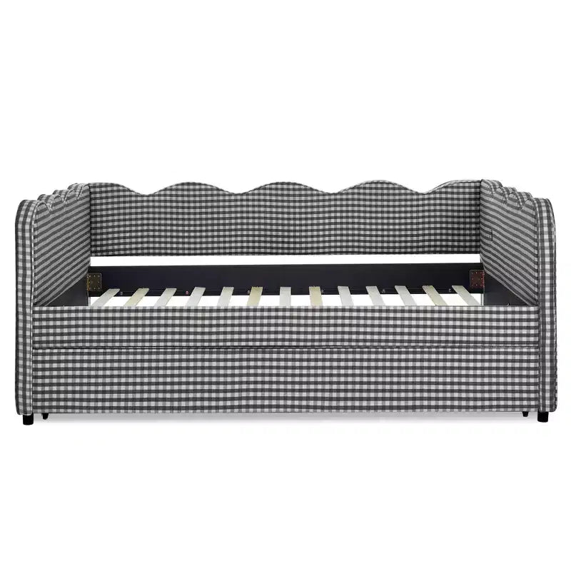 Bellemave Lettino a Giorno Gingham Full Size con Porta USB e Letto Estraibile, Struttura Letto a Onde per Camera da Letto e Soggiorno.
