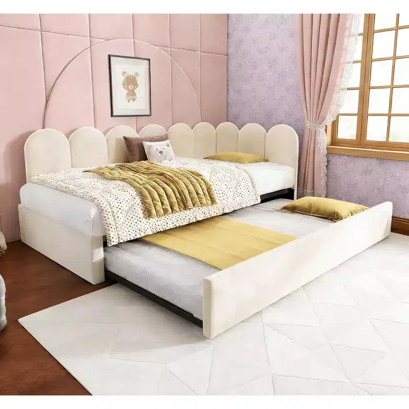 Bellemave Twin Size Velvet Upholstered Daybed with Trundle, Multi-Functional Sofa Bed Frame for Bedroom & Living Room.