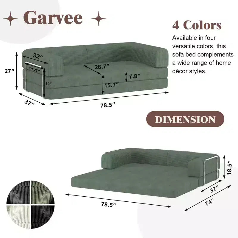 Divano Letto in Velluto a Coste, Divano Pieghevole con Materasso e Telaio a Forma Fissa, Futon King Size a 3 Posti Estraibile, Divano da Terra Senza Montaggio