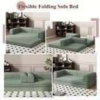Divano Letto in Velluto a Coste, Divano Pieghevole con Materasso e Telaio a Forma Fissa, Futon King Size a 3 Posti Estraibile, Divano da Terra Senza Montaggio