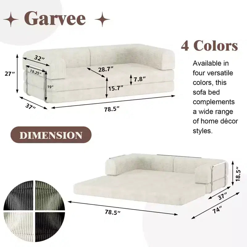 Divano Letto in Velluto a Coste, Divano Pieghevole con Materasso e Telaio a Forma Fissa, Futon King Size a 3 Posti Estraibile, Divano da Terra Senza Montaggio