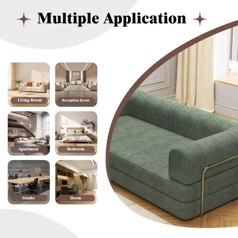 Divano Letto in Velluto a Coste, Divano Pieghevole con Materasso e Telaio a Forma Fissa, Futon King Size a 3 Posti Estraibile, Divano da Terra Senza Montaggio