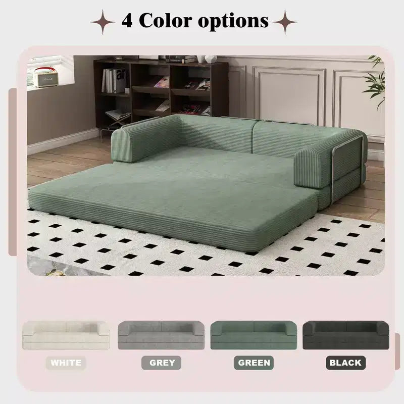 Divano Letto in Velluto a Coste, Divano Pieghevole con Materasso e Telaio a Forma Fissa, Futon King Size a 3 Posti Estraibile, Divano da Terra Senza Montaggio