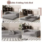 Divano Letto in Velluto a Coste, Divano Pieghevole con Materasso e Telaio a Forma Fissa, Futon King Size a 3 Posti Estraibile, Divano da Terra Senza Montaggio