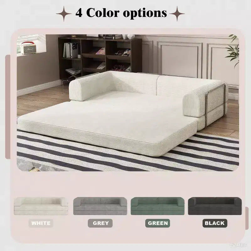 Divano Letto in Velluto a Coste, Divano Pieghevole con Materasso e Telaio a Forma Fissa, Futon King Size a 3 Posti Estraibile, Divano da Terra Senza Montaggio