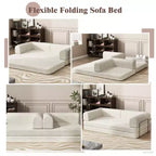 Divano Letto in Velluto a Coste, Divano Pieghevole con Materasso e Telaio a Forma Fissa, Futon King Size a 3 Posti Estraibile, Divano da Terra Senza Montaggio