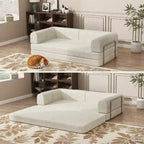 Corduroy Sleeper Sofa Bed,Folding Mattress Couch with Fixed-Shape Frame, 3 Seater Fold Out King Size Futon,No Assembly Floor Couch