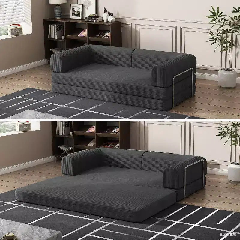 Divano Letto in Velluto a Coste, Divano Pieghevole con Materasso e Telaio a Forma Fissa, Futon King Size a 3 Posti Estraibile, Divano da Terra Senza Montaggio
