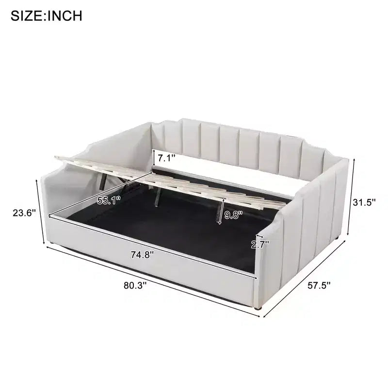 Luxystar Letto a giorno moderno imbottito in lino con contenitore sottostante, piazza e mezza