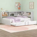 Luxystar Full Size Metal Daybed with Trundle, 5 Storage Cabinets, White