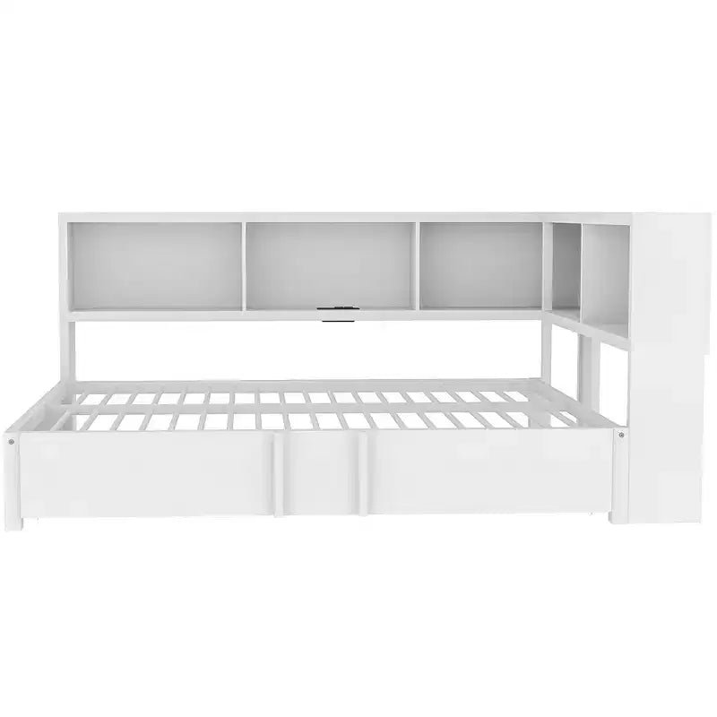 Luxystar Divano Letto Matrimoniale in Metallo con Rete Estraibile, 5 Armadietti, Bianco