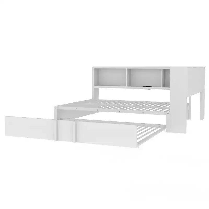 Luxystar Divano Letto Matrimoniale in Metallo con Rete Estraibile, 5 Armadietti, Bianco