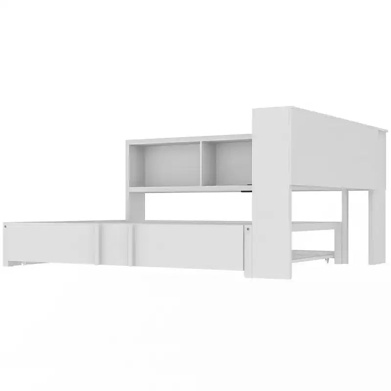 Luxystar Divano Letto Matrimoniale in Metallo con Rete Estraibile, 5 Armadietti, Bianco