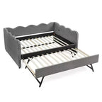 Daybed Zeus & Ruta con letto estraibile - Tessuto di lino Gingham, testiera ondulata e porta di ricarica USB
