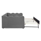 Daybed Zeus & Ruta con letto estraibile - Tessuto di lino Gingham, testiera ondulata e porta di ricarica USB