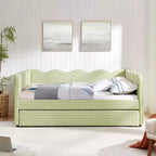 Daybed Zeus & Ruta con letto estraibile - Tessuto di lino Gingham, testiera ondulata e porta di ricarica USB
