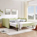 Daybed Zeus & Ruta con letto estraibile - Tessuto di lino Gingham, testiera ondulata e porta di ricarica USB